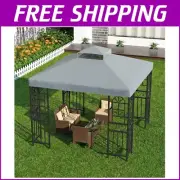10'x10' Double Tiered Replacement Canopy Cover Gray for Gazebo Outdoor Elegance