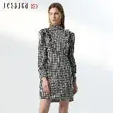 在飛比找遠傳friDay購物優惠-【Jessica Red】復古優雅格紋木耳邊長袖洋裝8241