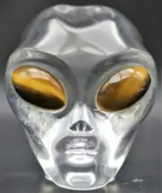 XL Gleaming K9 CRYSTAL Clear ALIEN Head with TIGER EYE Gemstone Eyes