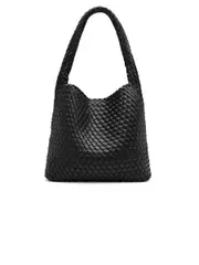 Rylan | Alt-Leather Woven Large Tote in Black | The UNDONE