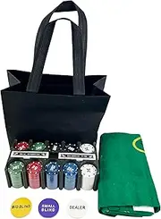 ARBUTUS Poker Set, Metal Box or Cloth Bag, 200 Poker Chips, 2 Decks, Dealer Button, Small Blind, Big Blind, Play Mat (Cloth Bag)