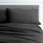 4 Piece Sheet Set Queen (60"x80") Size Dark Grey Solid - 100% Egyptian Cotton, 600-Thread-Count Cooling Bed Sheets, 15 Inch Deep Pocket of Fitted Sheet, Egyptian Cotton Sheet for Queen Size Bed
