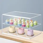 Maxkon 2 Tier Cupcake Cabinet Display Shelf Unit Acrylic Cake Bakery Case Stand Model Donut Pastry Toy Showcase 5mm Thick Transparent