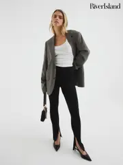 River Island Black Petite Slim Ponte Side Split Trousers (F71431) | $81