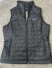 Patagonia NWT Women’s Nano Puff Vest Black Size Large With Company Logo On Back!