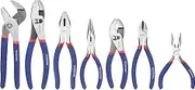 WORKPRO 7-Piece Pliers Set - 8-Inch Groove Joint, 6-Inch Long Nose, Slip Joint, 4-1/2 Inch Long Nose, Diagonal, 7-Inch Linesman, 8-Inch Slip Joint - for DIY & Home Use, Red, Blue