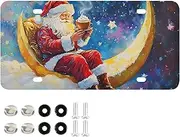 AIXIWAWA License Plate Santa and Moon Print for Automobile Front Rear 12x6 in Standard Aluminum Alloy Metal Car Tags Decorative Plates