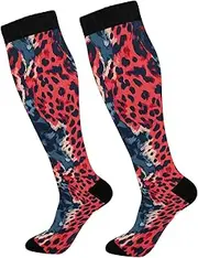 [AIXIWAWA] Sports Socks-Leopard Red Blue 1 Pair for Women Men, Knee High Long Socks for Athletic Casual, Multicolor