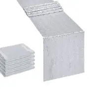 6PCS 12x108 Inch Sequin Table Runner Silver Glitter Table Runner for Party We...