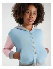 [Tilii] Essentials Zip Thru Hoodie in Pink and Blue Splice