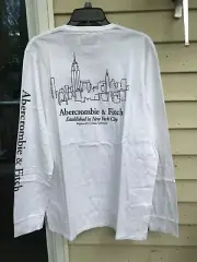 abercrombie fitch soft a&f tee long sleeve white WITH BLACK size XL