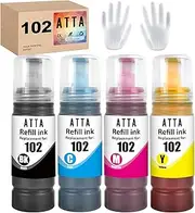 ATTA 102 Ink Bottle Replacement for Epson 102 Ecotank 102 Compatible with Epson ET-2700 ET-2750 ET-2751 ET-2756 ET-3700 ET-3750 ET-4850 ET-4750 ET-15000 ET-4856 Printer Ink Refill Kit (BK/C/M/Y