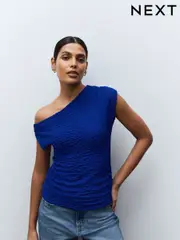Cobalt Blue Texture Off Shoulder Sleevless Top (AU9902) | $34