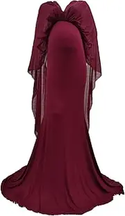 [Generic] Chiffon Maternity Dresses Elastic Shawl Neck Dress Comfy Maxi Dress for Pregnant Women