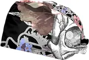 [WOSHJIUK] Working Hat 2 Pack Scrub Caps for Women,Skull and Flowers Roses,Tie Back Cap Adjustable Scrub Hat