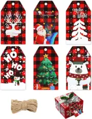 60 PCS Red Buffalo Plaid Christmas Gift Tags with String, Name Tags Labels for C