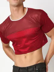 INCERUN Men T-shirt Mesh Patchwork Short T Shirt Fashion Solid Color Streetwear Tee Party Nightclub Short Sleeve Tops