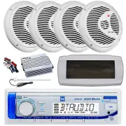 Dual Bluetooth Marine Radio,Cover, Antenna,Amp w/Kit, 4x 6.5" 150W White Speaker