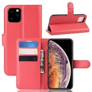 For iPhone 11 Pro Max Case, Lychee PU Leather Wallet Cover, Red