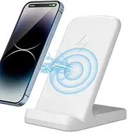 Wireless Charger, Zestiq 15 W Inductive Charging Station Mobile Phone Stand, Fast Wireless Charger for iPhone 15/14/13/12/11/XR/X/8, Samsung Galaxy S23/S22/S21, and Qi Certified Devices, White