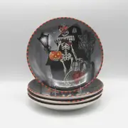 DAPPER SKELETON SALAD DESSERT PLATES BY 222 FIFTH (PTS) SET OF 4 NEW