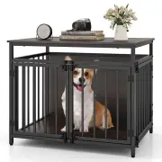 CostwayFurniture Style Dog Crate Chew-resistant Dog Cage with Three Doors-Rustic Brown
