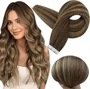 Full Shine Tape in Hair 24 Inch Seamless Tape in Hair Extensions Medium Brown to Honey Blonde Balayage Tape Hair Extensions Human Hair 20 Pcs 50 Gram Glue in Hair Extensions