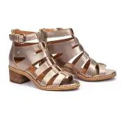 NIB Pikolinos Women's Blanes Leather Heeled Sandal in Stone