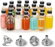 DIDITIME 24 Pack 2 oz Small Clear Glass Bottles with Lids & 4 Funnels - 60ml Boston Round Sample Bottles for Potion, Juice, Ginger Shots, Oils, Whiskey, Wellness Shots, Mini Travel Bottles