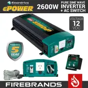 ePOWER 2600W 12V DC True Pure Sine Wave Inverter RCD AC Transfer Safety Switch
