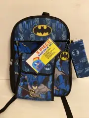 Batman 5-Piece Backpack w/Lunchbox, Supply Case, Carabiner Clip & Key Chain