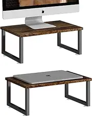 2-Pack Wooded Monitor Stand Riser, Desk Organizer Stand with Anti-Slip Suction Cup for Laptop, Computer, iMac, Pc, Antique Brown