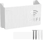 RODISHOMM Router Storage Box, Wall Mounted WiFi Connector, WiFi Router and TV Set Top Box Holder, White Wall Shelf for Router and Cable Storage