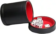 Leatherette Dice Cup with Lid, Includs 16mm Regular Dices, Red Felt Lining Shaker Quiet for Playing Yahtzee/Farkle/Liars Dice/Board Game
