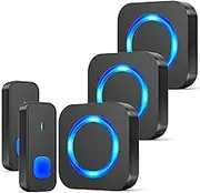 SURFOU Wireless Doorbell, Outdoor Wireless Waterproof Doorbell, 400 m Wireless Range, Front Door Bell with 3 Plug-in Receivers, 2 Transmitters, 55 Ringtones, 5 Volumes, Front Doorbell with Battery,