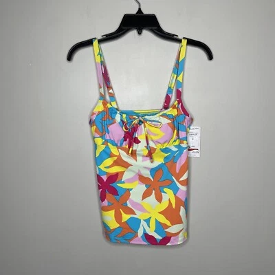 LANDS END Tankini Top Women 2 Underwire Tie Front NEW Turquoise Graphic Floral