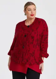 [TS] Taking Shape Wool Blend Slub Cardigan Size 14-16 in Ribbon RED / Black - Plus Size Women's Cardigans Ribbon Red / Black