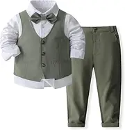 [Tiepant] Baby Boys Gentleman Outfits Suit Set Tuxedo Vest Wedding Party Suit 12 Months - 5 Years