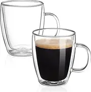 YUNCANG Double Wall Glass Coffee Mugs,(Set of 2) 12 Ounces Glass Clear Coffee Cups - Insulated Glassware With Handle - Large Latte Cappuccino or Tea Cup,Christmas Gift