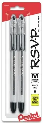 6 Pack Pentel R.S.V.P. Medium Ballpoint Pens 2/Pkg-Black BK91BP2-A