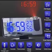 LED Digital Projection Alarm Clock with FM Radio Projector Dimmable Clock Snooze