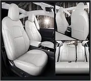 Customized Seat Cover Special Car Cushion Full Surrounding All Season Universal Leather Seat Cover Compatible for Tesla Model Y(White)