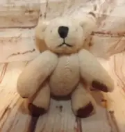 Russ Berrie Miniature Teddy Bear 2" Ivory Plush Embroidered Face Moveable Limbs