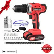 GardenJoy 21V 3/8" Cordless Brushless Drill, Power Driller 30pcSet Keyless Chuck