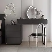 Vanity Table with Mirror&Lighting,Desk & Cabinet Set with Large Drawers,Black Design,Cloud Smart Mirror & Hand Mirror,Modern(Without Chair,6 Drawer Cabinet)