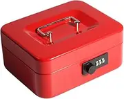 Decaller Cash Box with Combination Lock, Safe Metal Small Locking Box with Money Tray, 7 4/5" x 6 4/5" x 3 3/5", Red, QH2006S