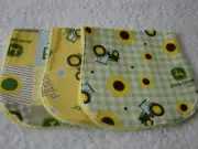 Set of 3 Burp Cloths Tractors Yellow Cotton Front Towelling Back Handmade