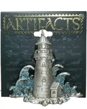 Vintage JJ ARTIFACTS Silver Tone 1986 Glitter Lighthouse Brooch NOS