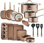 NutriChef, Oven, Lids, Utensil NCCW20S 20-Piece Nonstick Cookware PTFE/PFOA/PFOS-Free Heat Resistant Lacquer Kitchen Ware Pots Baking Set w/Saucepan, Frying Pans, Cooking, Golden
