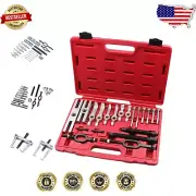 Adjustable 20-Piece Automotive Pulley and Bearing Puller Set with Safety Caution